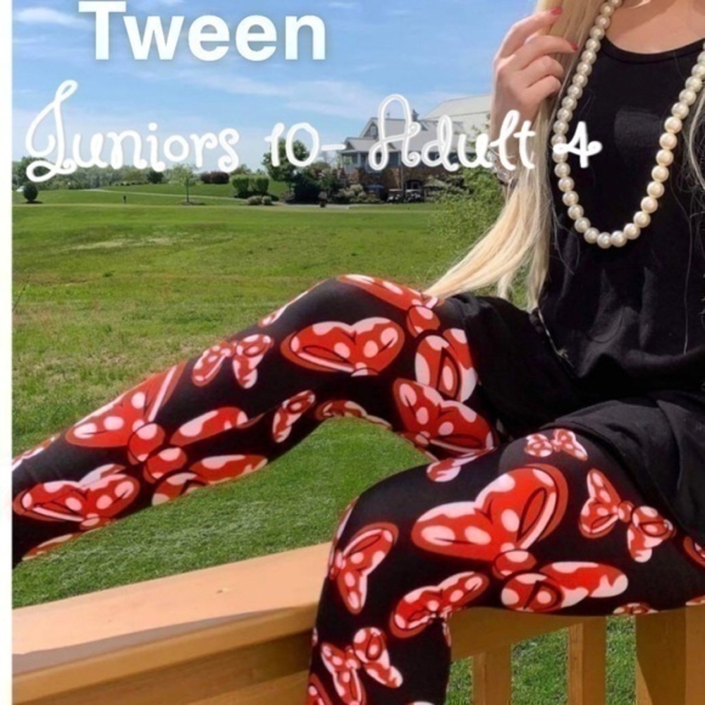 Red Bow Minnie Leggings Disney Minnie Mouse NEW TWEEN